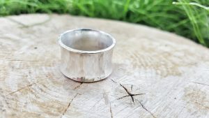 Heavy hammered silver ring