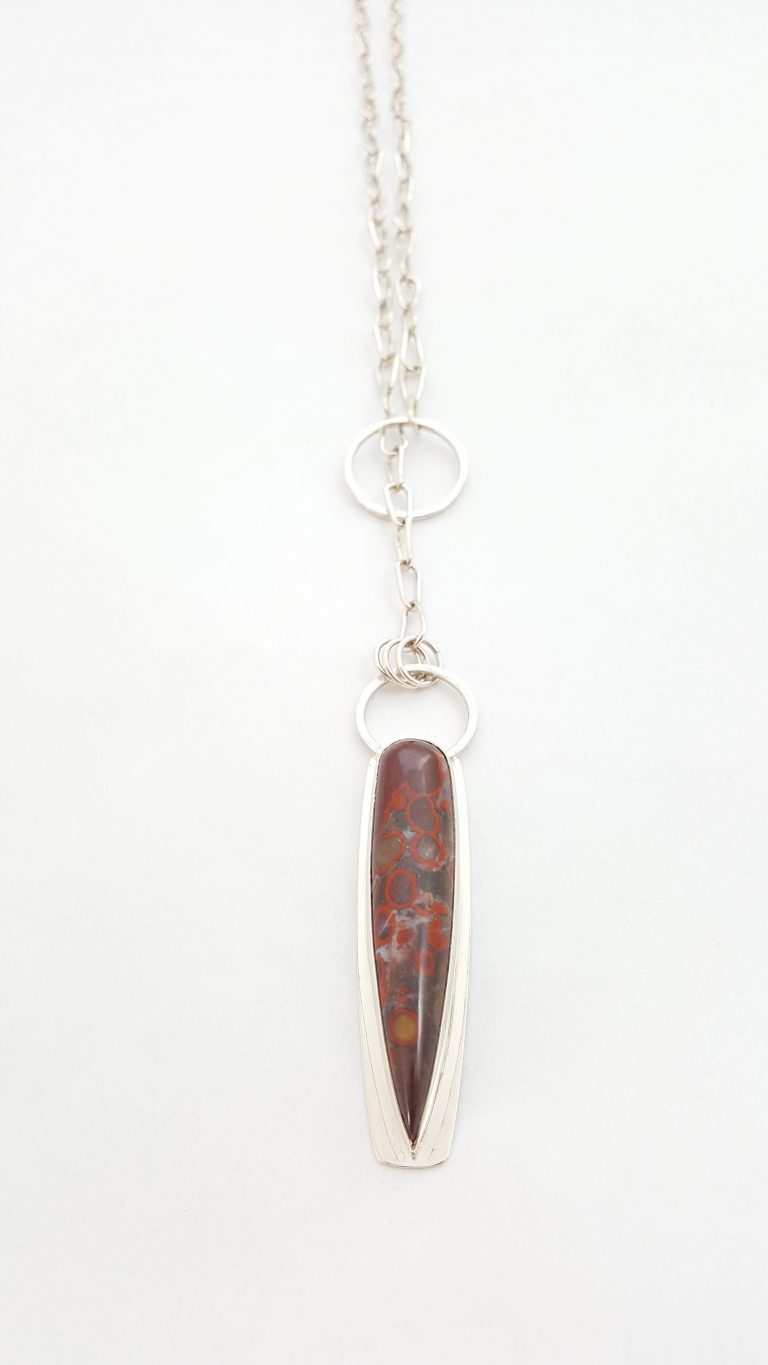 The Poppy Jasper and sterling silver lariat as it hangs