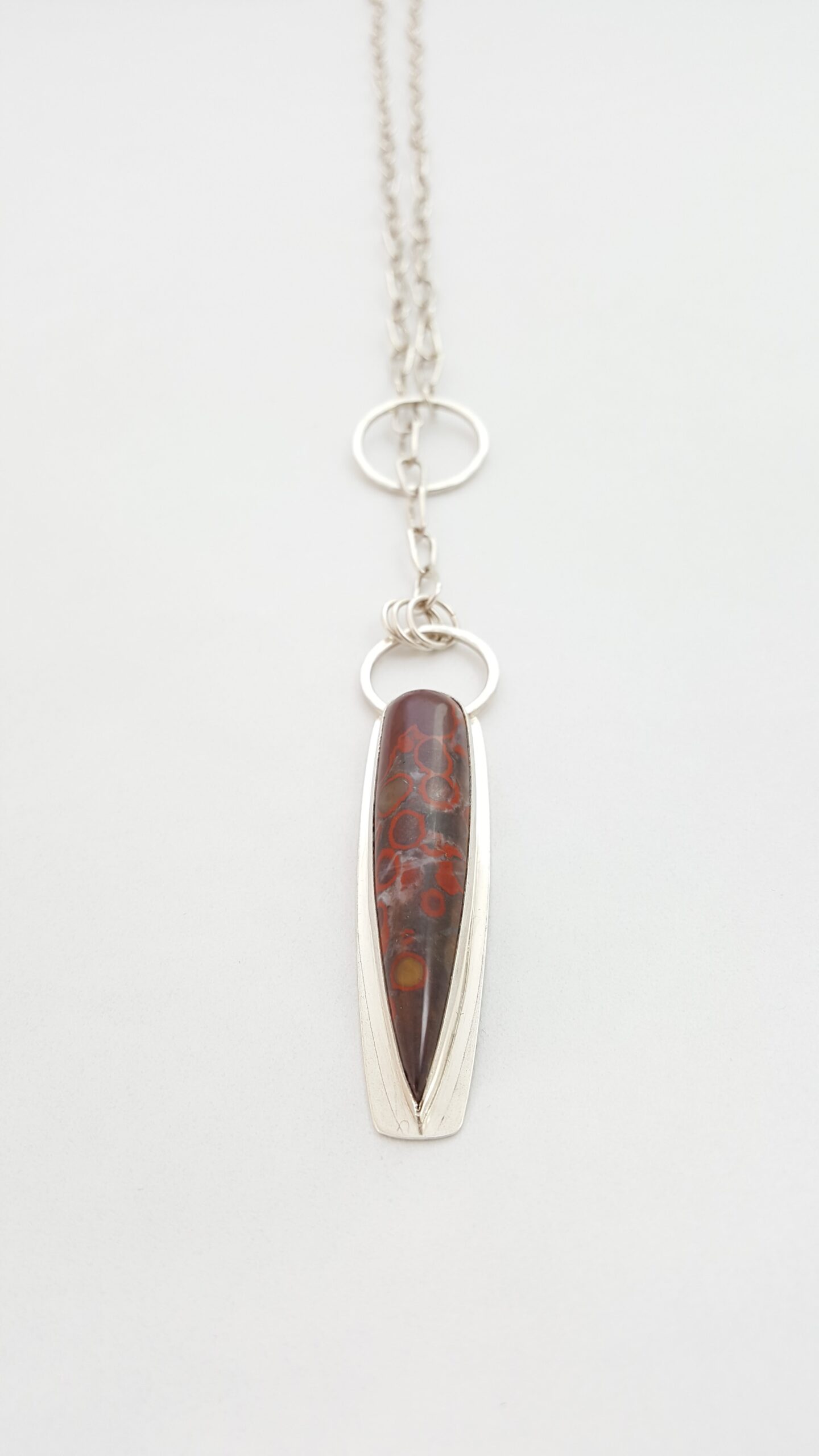 The Poppy Jasper and sterling silver lariat seen from above
