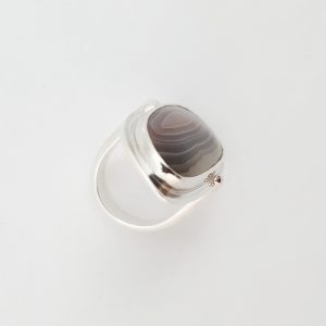 A top view of the botswana agate ring in silver