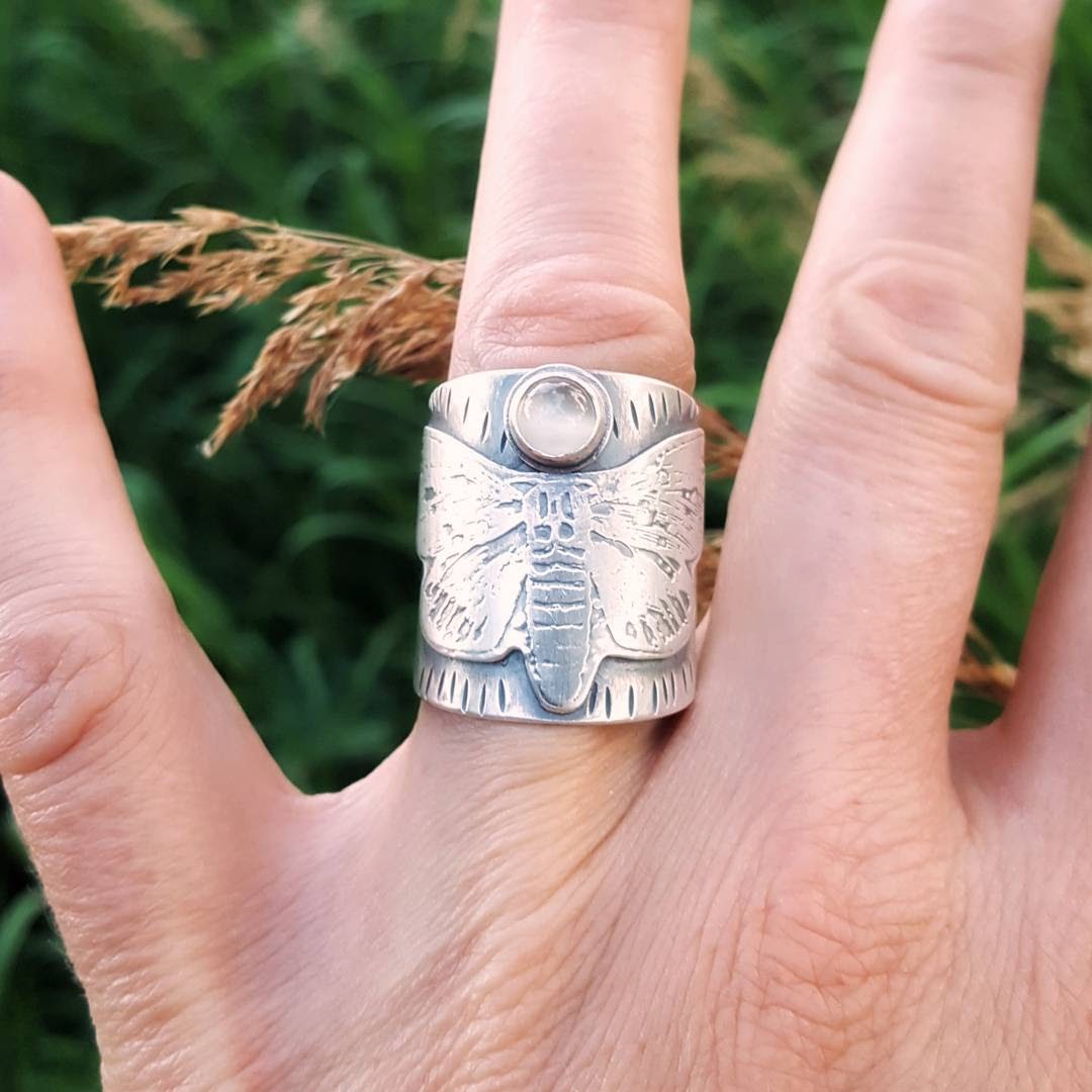 Silver moth ring