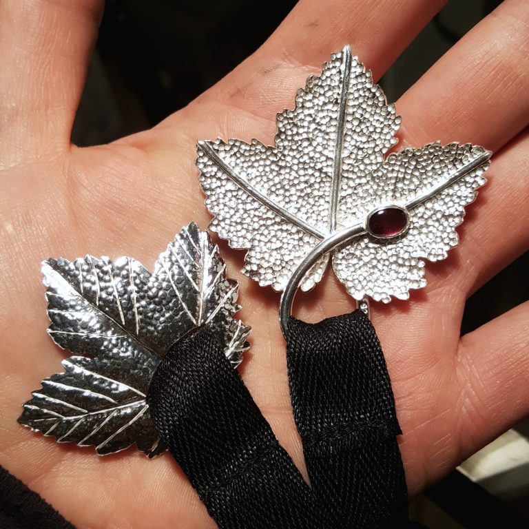 The leaves at both ends of the bookmark.