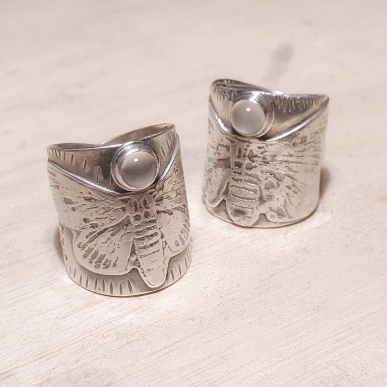 Moonstone moth rings