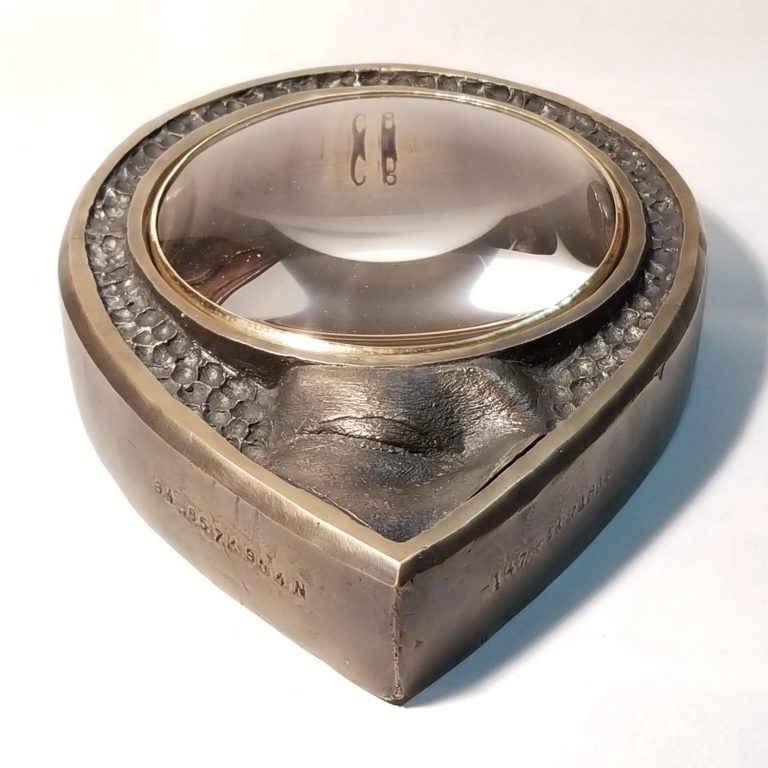 An angled bird's eye view of this sculpture to showcase texture and surface.