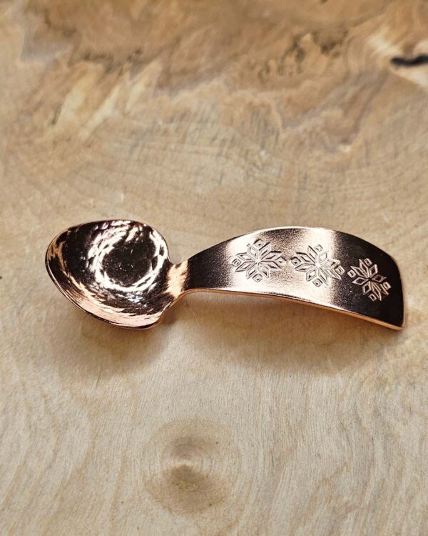 Rustic Copper Condiment Spoon - Slavic Folk Symbol of the Eight-Pointed Star