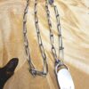 GreenTurquoiseNecklaceBack-opt A green turquoise pendant on a handmade silver chain. A Prehenite cabochon is set in the chain to accent the green of the turquoise