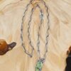 GreenTurquoiseNecklaceFull-opt A green turquoise pendant on a handmade silver chain. A Prehenite cabochon is set in the chain to accent the green of the turquoise
